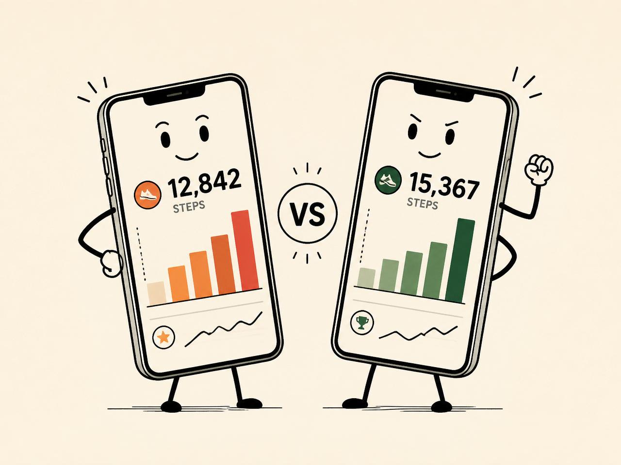 Illustration of two phones facing off in a friendly step-count competition